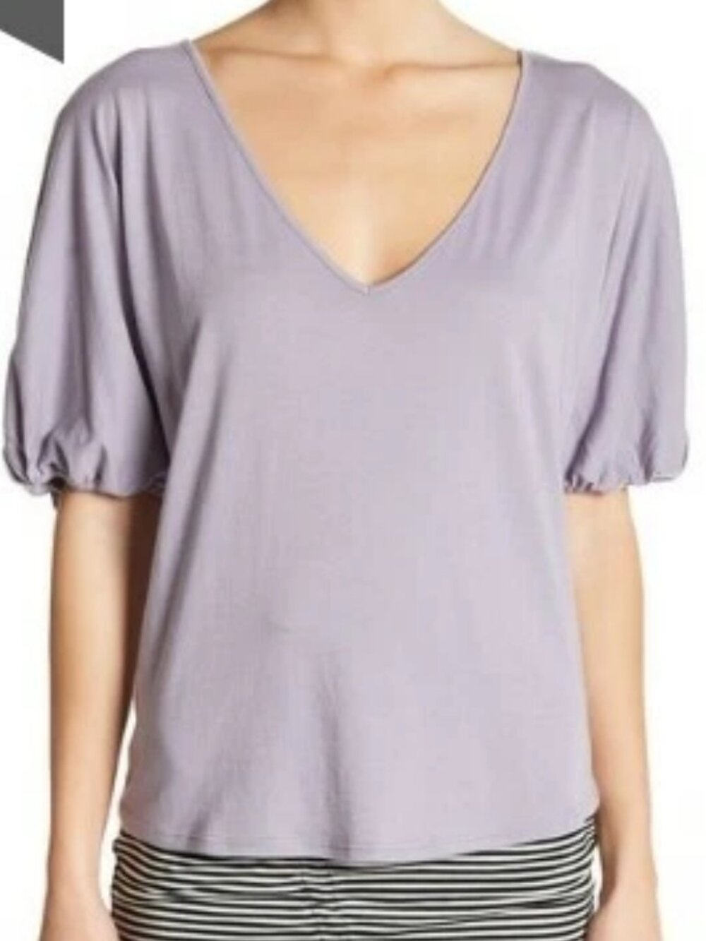 14th & Union Purple V-Neck Puff Sleeve Top L